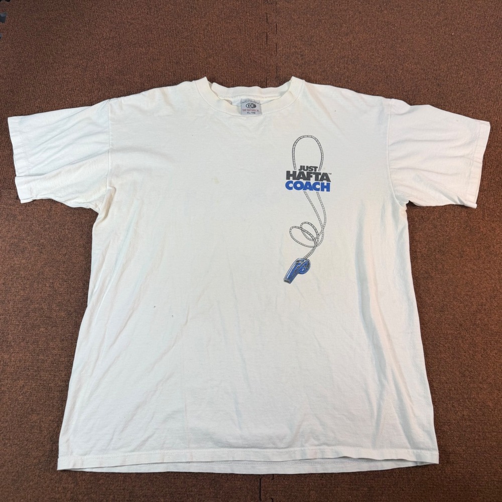 Coed Sportswear Just Hafta Coach T-Shirt Mens XL White Graphic Whistle USA Made